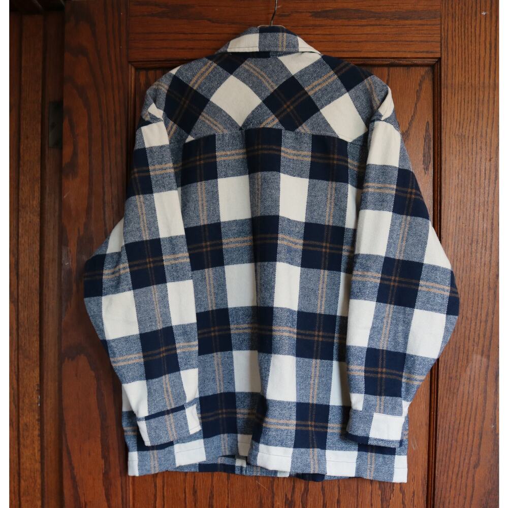 HFX Flannel Shirt Womens Medium Blue Brown White Plaid Flap Pockets Snap Buttons - Picture 2 of 16
